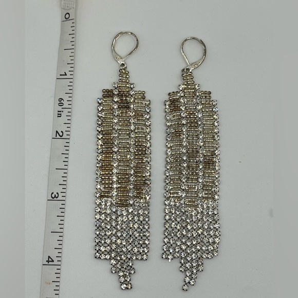 Silver Tone Rhinestone Fringe Chandelier Earrings - Picture 4 of 4